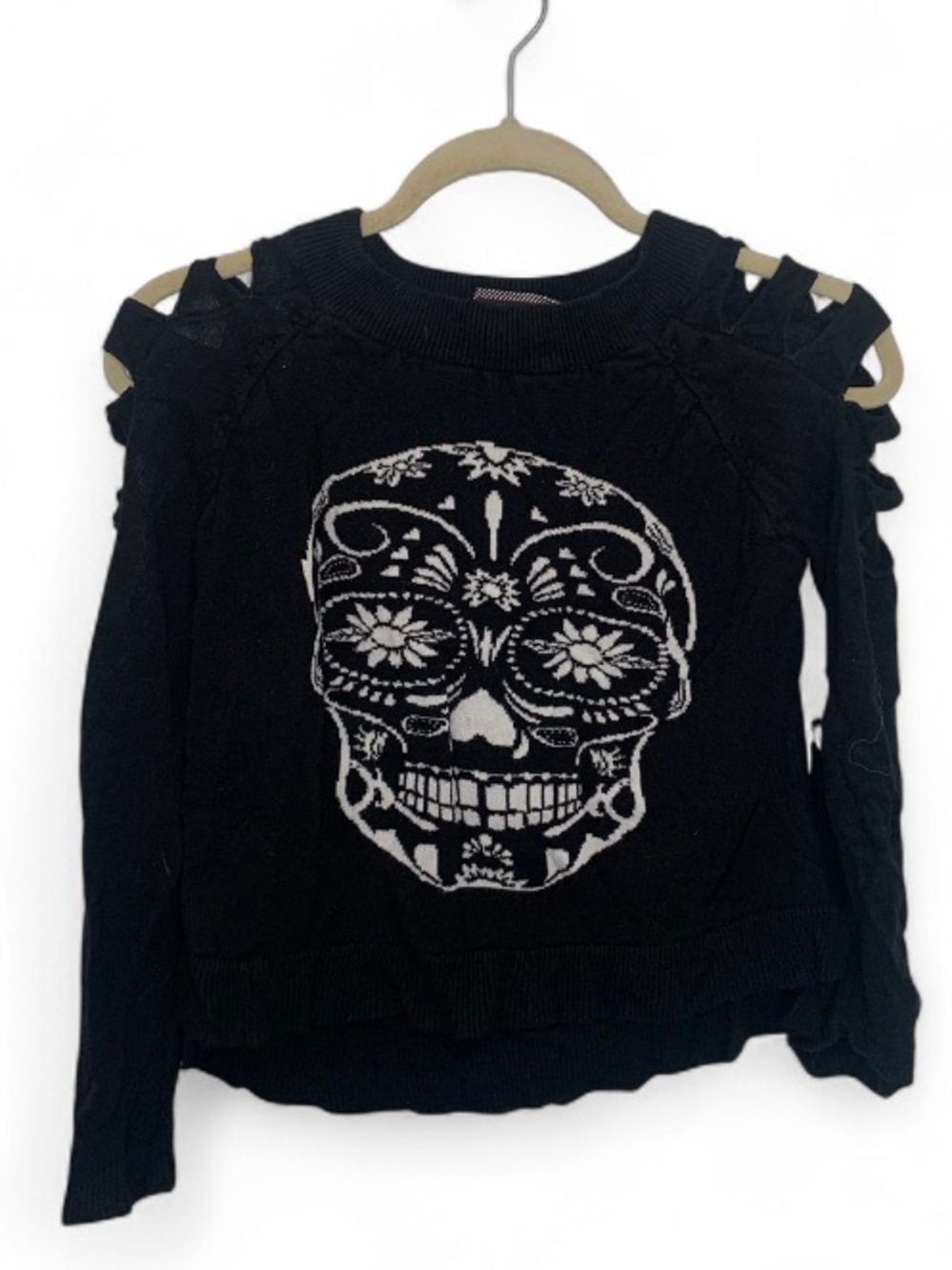 Jawbreaker Black Sugar Skull Cut Out Shoulder Sweater